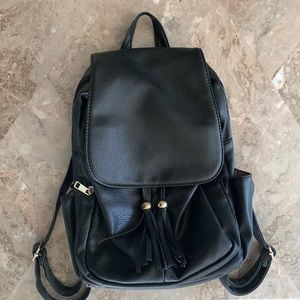 Black Faux Leather Mini Backpack